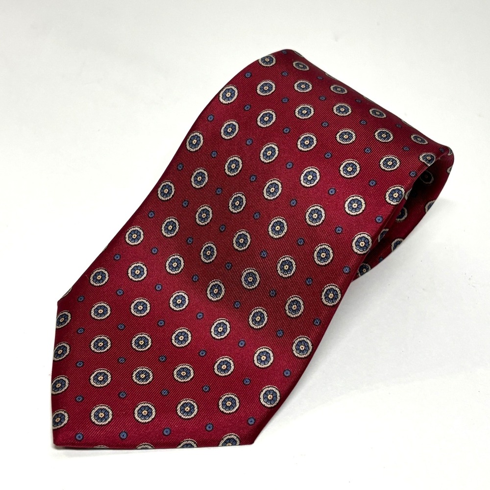 Giacomo Italia Tie Mens OS Burgundy Silk Medallion Geometric Italy Vtg Formal